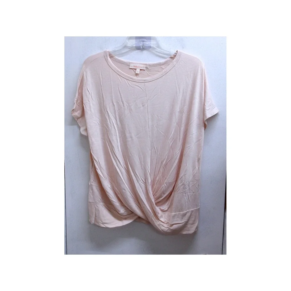 Hailey & Co Blush Peach Front Knot Detail Scoop Neck Top Oversized S /#26922